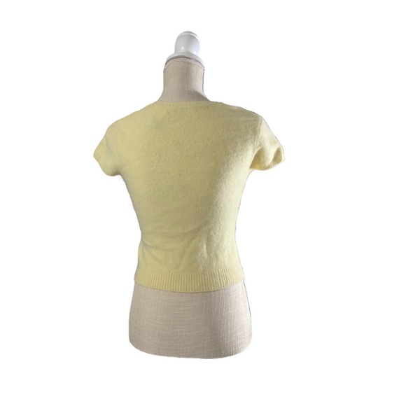 Moda International Women Yellow Lambs Wool Angora Short Sleeve Crop Sweater Sz M - Picture 5 of 11